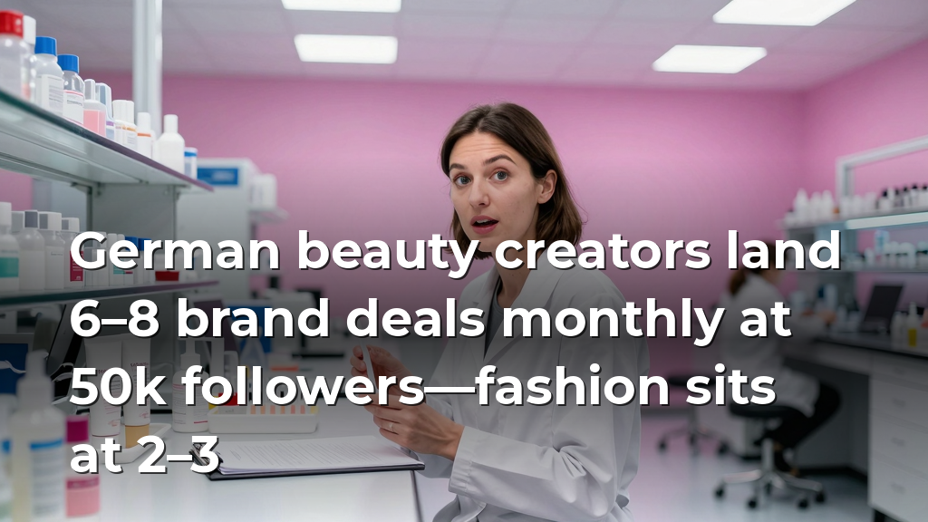 German beauty creators land 6–8 brand deals monthly at 50k followers—fashion sits at 2–3