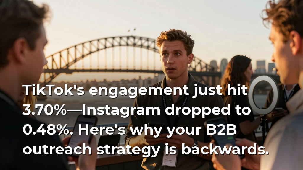 TikTok's engagement just hit 3.70%—Instagram dropped to 0.48%. Here's why your B2B outreach strategy is backwards.