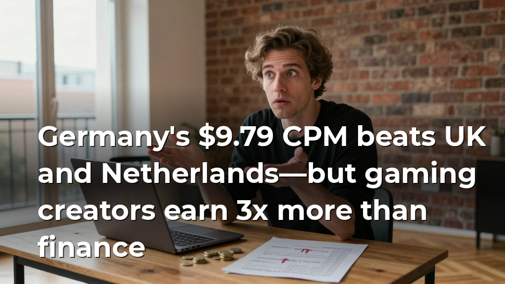 Germany's $9.79 CPM beats UK and Netherlands—but gaming creators earn 3x more than finance
