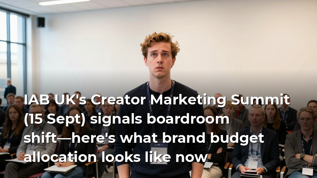 IAB UK's Creator Marketing Summit (15 Sept) signals boardroom shift—here's what brand budget allocation looks like now