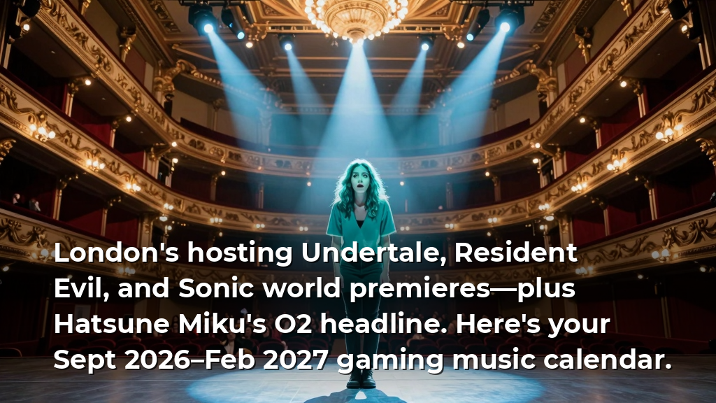 London's hosting Undertale, Resident Evil, and Sonic world premieres—plus Hatsune Miku's O2 headline. Here's your Sept 2026–Feb 2027 gaming music calendar.